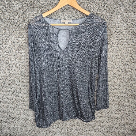 Michael Kors Top Womens Large Black Keyhole Neck Long Sleeve‎ Casual Ladies - Picture 1 of 6